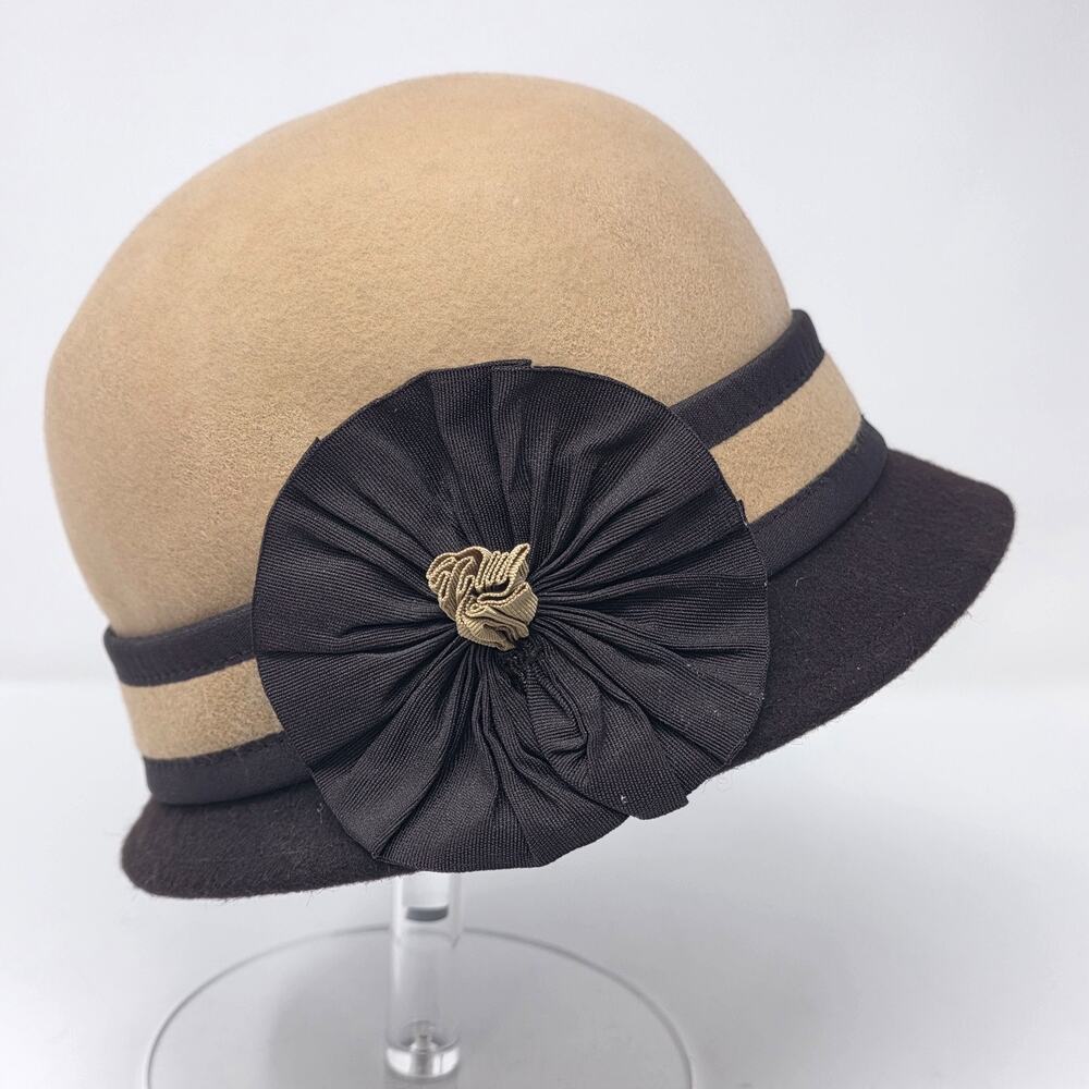 VTG New York & Company 1920 Style Cloche Hat Womens Brown Wool Two Tone Church